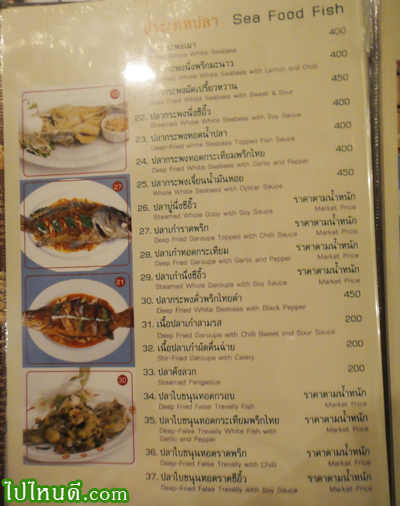อาหารประเภทปลา และราคา