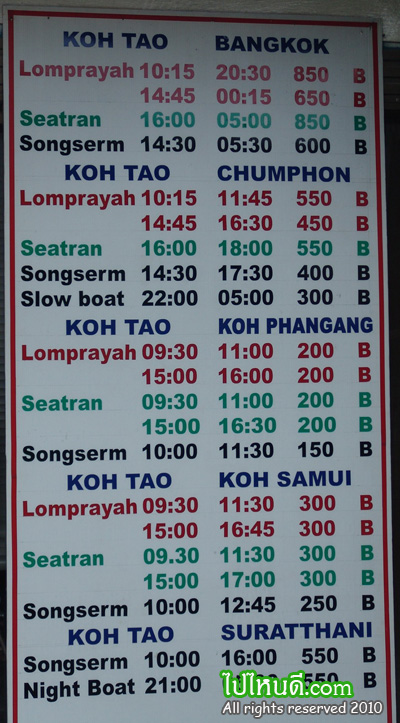 ตารางเดินเรือเฟอร์รี่ เกาะเต่า    